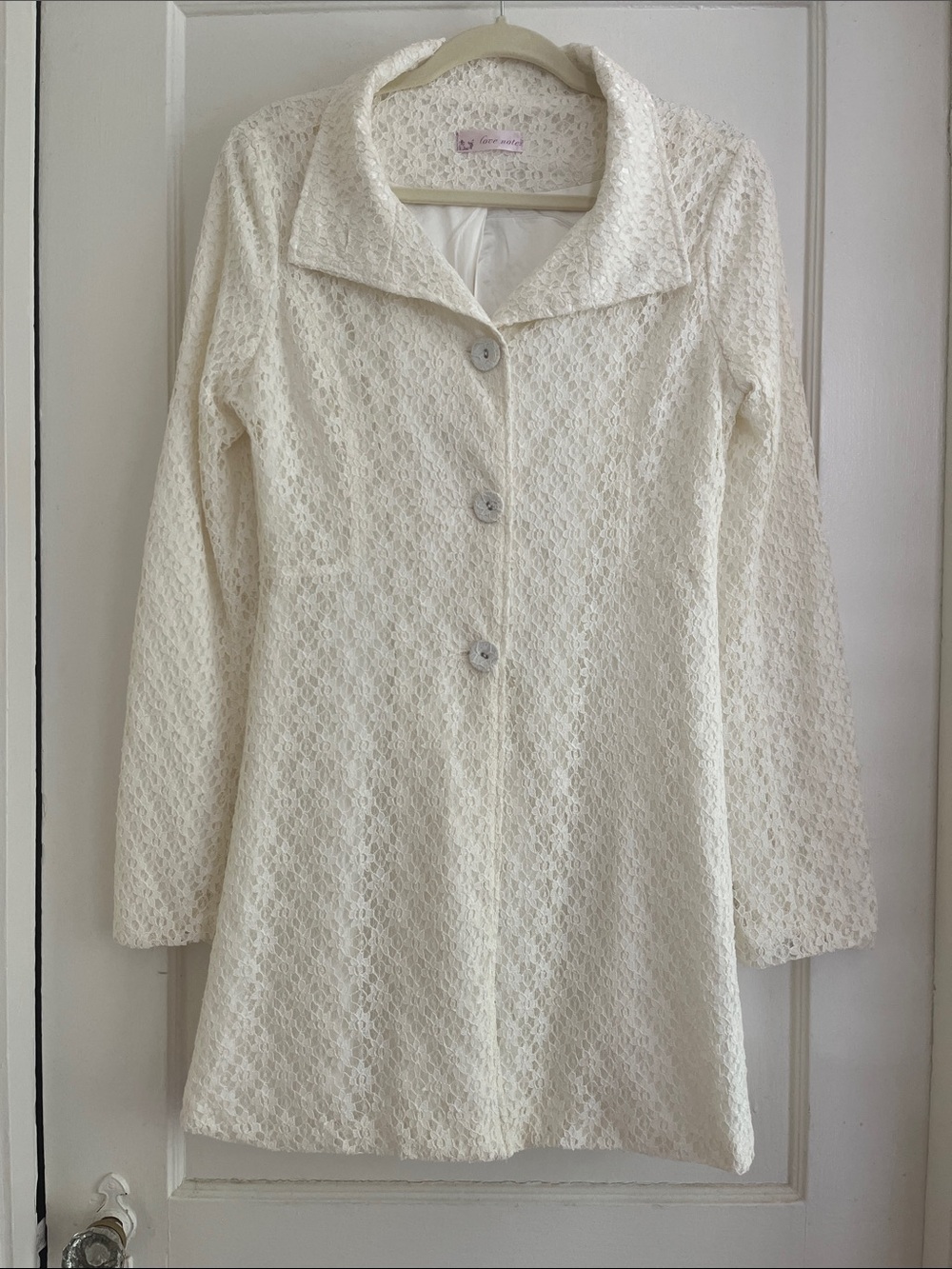 Cream Lace Floral Jacket / Blazer Size M Button Front Fitted Formal Outerwear